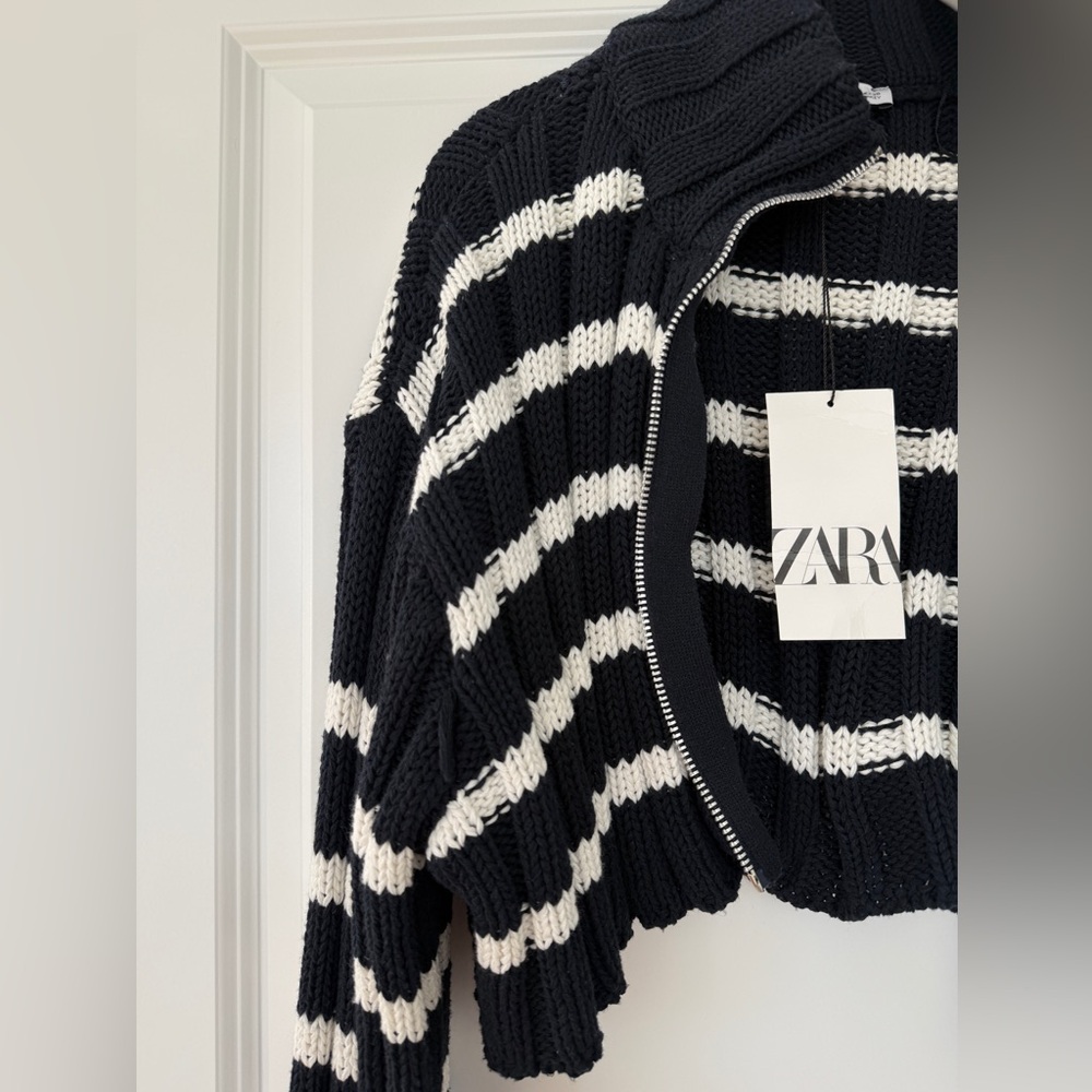 NWT Zara Black and White Striped Cowl Neck Sweater - Picture 5 of 6